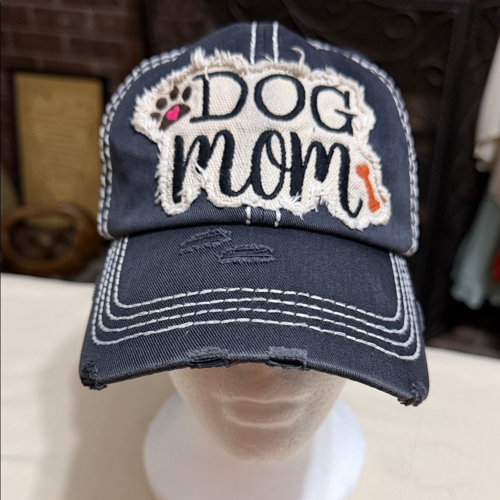 KBETHOS Charcoal Gray 'Dog Mom' Distressed Trucker Hat with Patch, Adjustable.